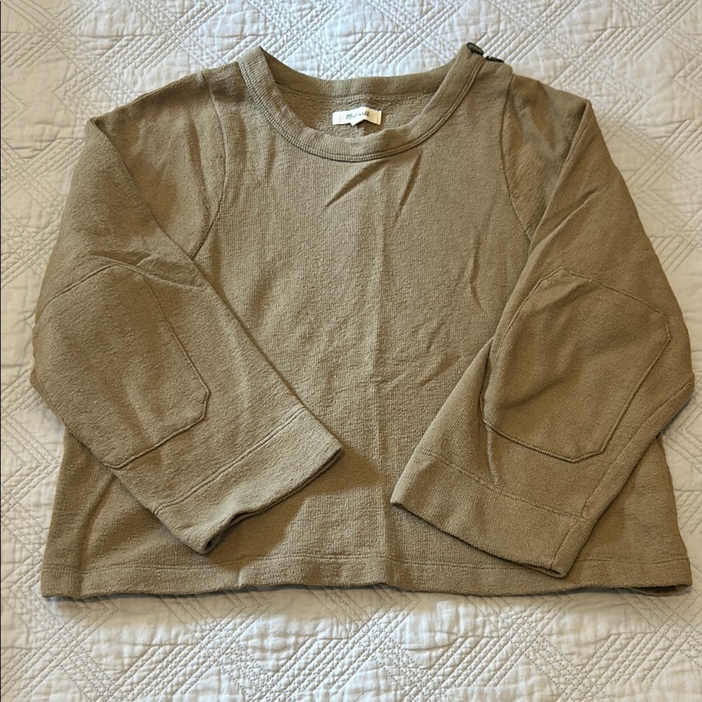 Madewell green Tan Long Sleeve sweater top size small elbow patch 3/4 sleeve